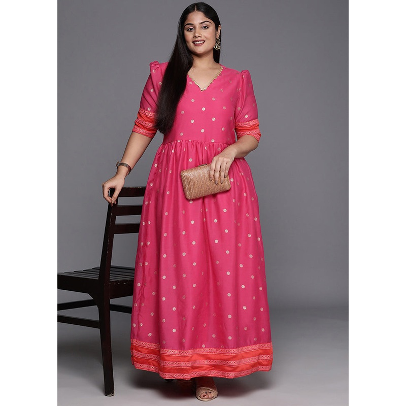 Pink Readymade Polyester Indian Dress - JD986588736