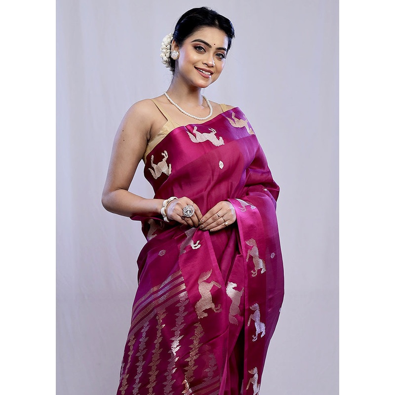 Purple Kora Pure Silk Saree With Blouse Piece - JD986588755