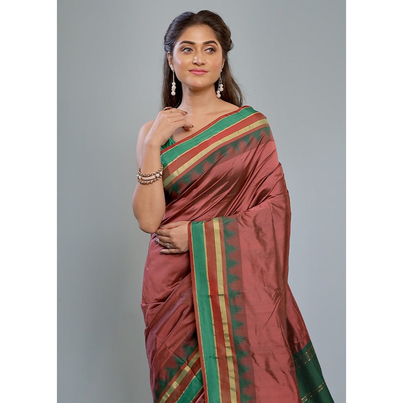 Rosewood Kanjivaram Silk Saree With Blouse Piece - JD986588796