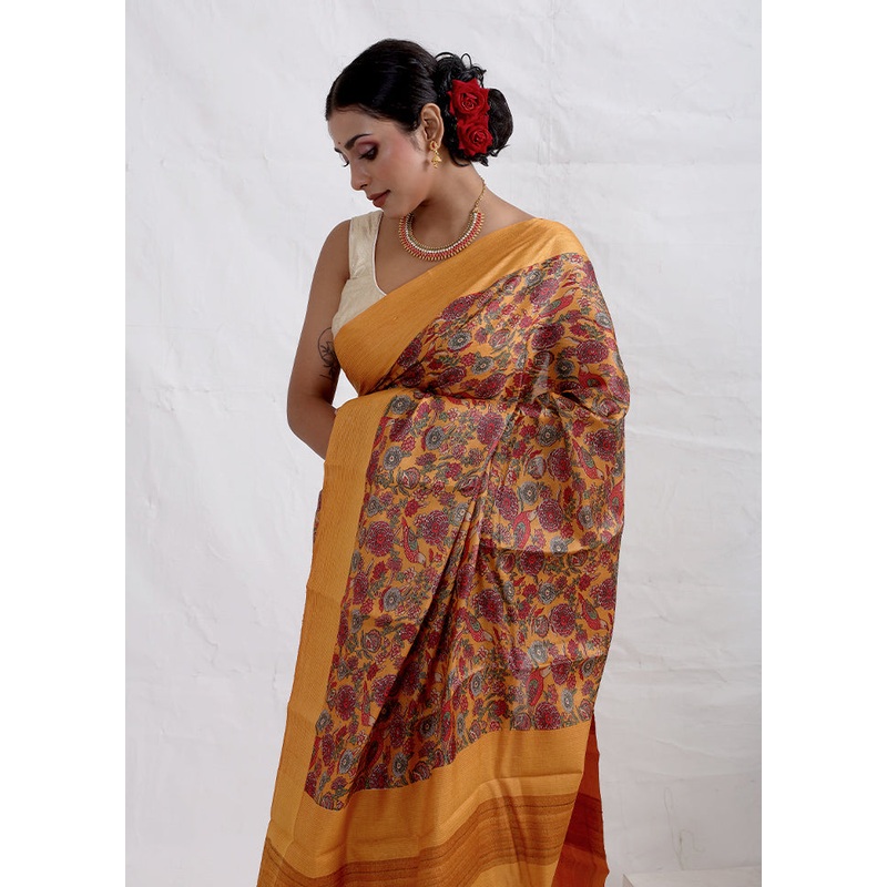 Rust Tussar Pure Silk Saree With Blouse Piece - JD986588792