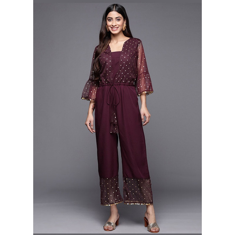 Wine Net Printed Jumpsuit Set - JD986588696