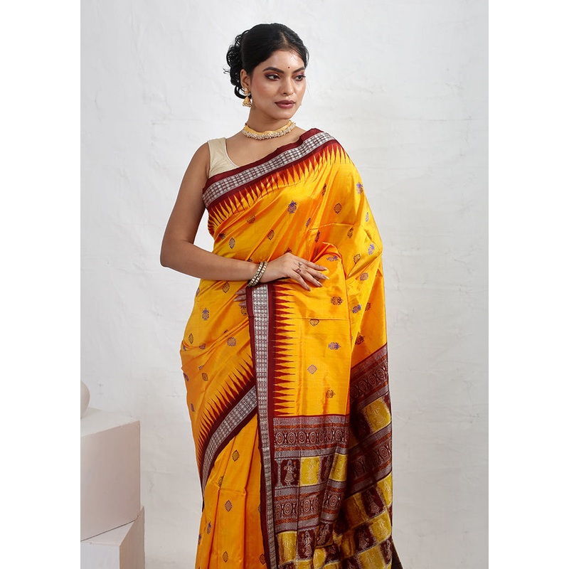 Yellow Bomkai Pure Silk Saree With Blouse Piece - JD986588788