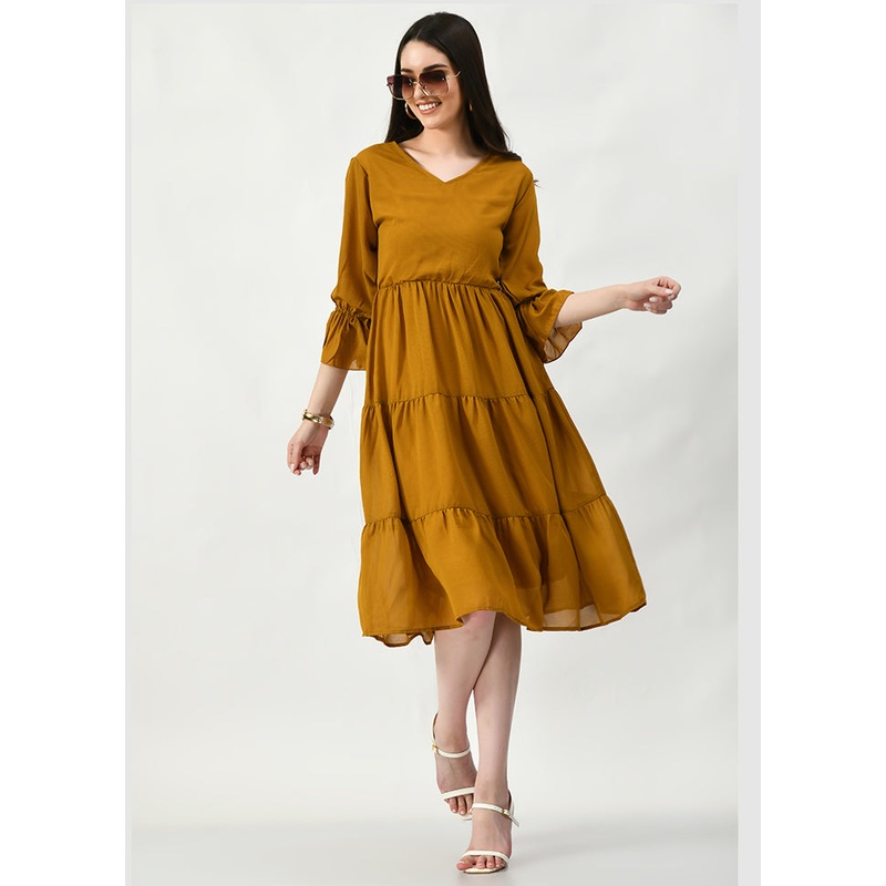 Yellow Polyester Dress - JD986588709