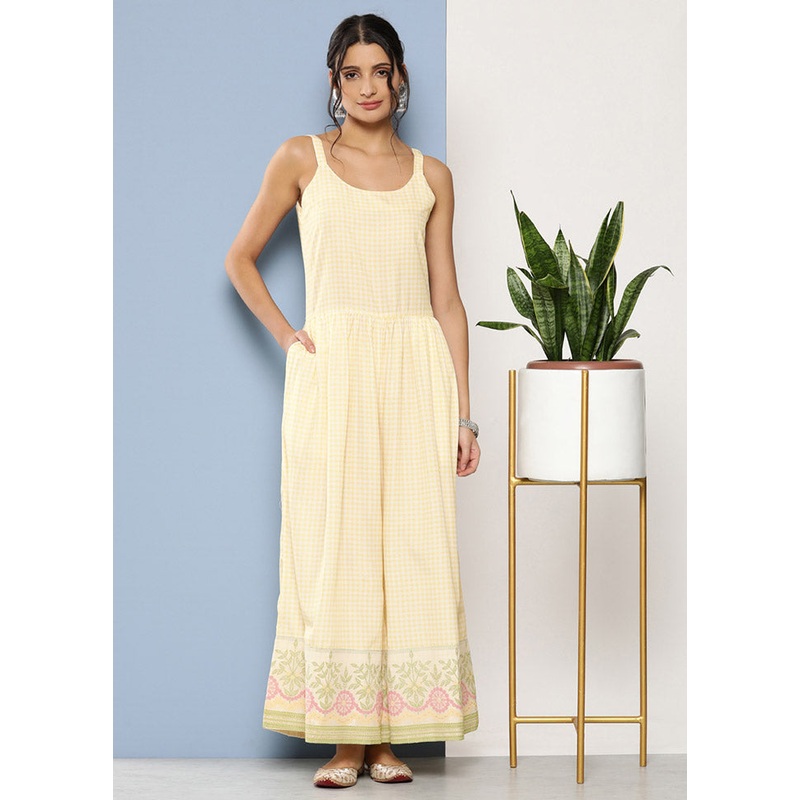 Yellow Silk Printed Jumpsuit Set - JD986588692