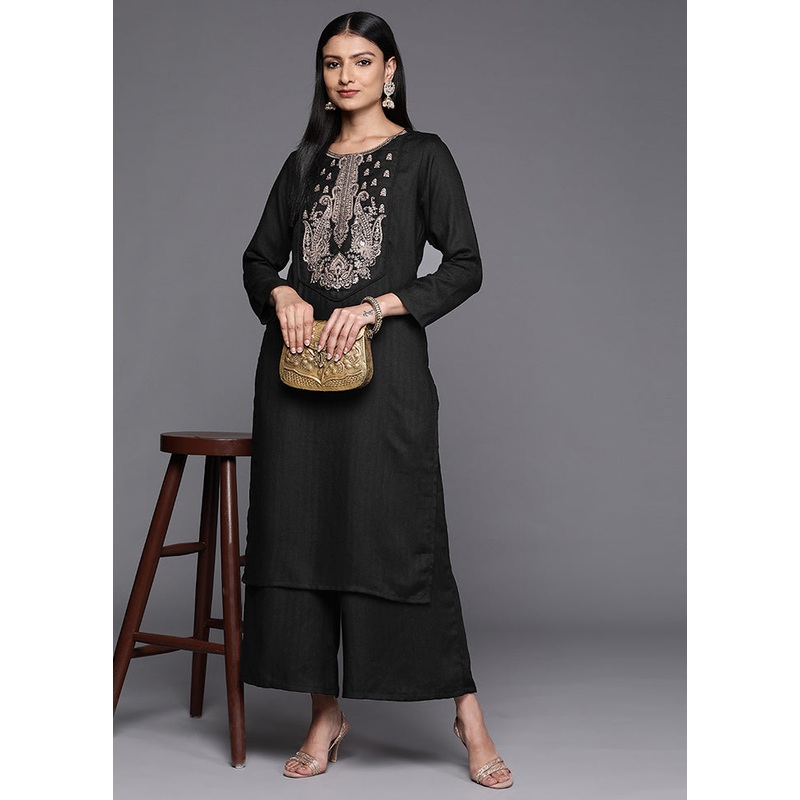 2 Pc Black Readymade Pashmina Kurti Set - JD986588575