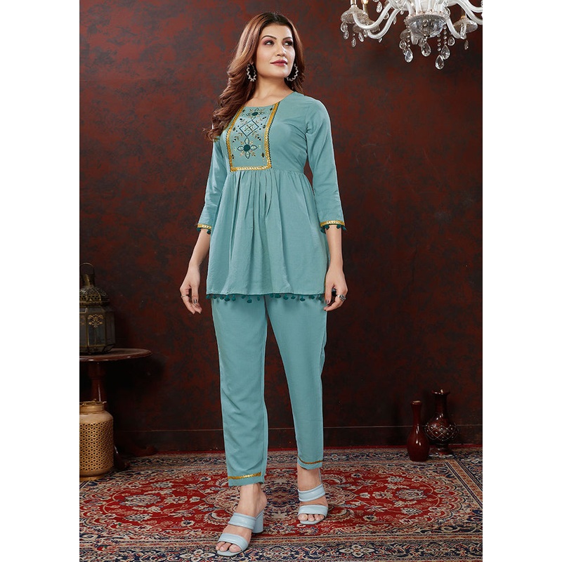 2 Pc Blue Readymade Cotton Coord Set - JD986588573
