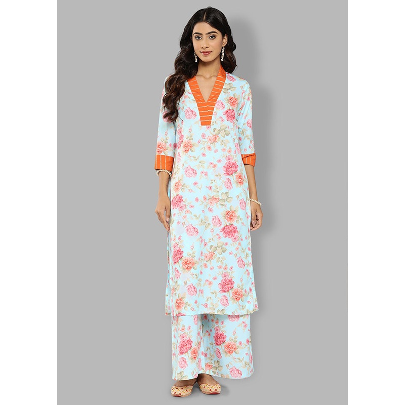 2 Pc Blue Silk Kurti Set - JD986588570
