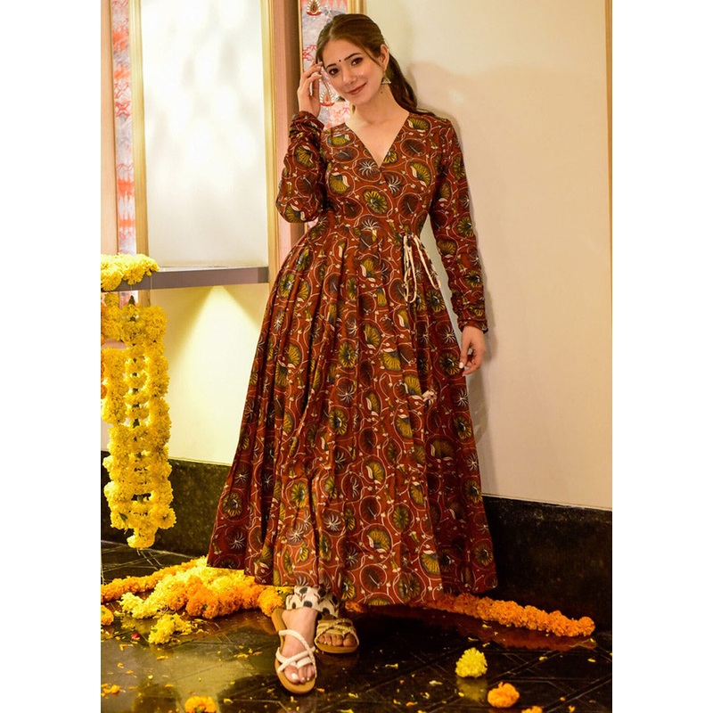 2 Pc Brown Readymade Cotton Kurti Set - JD986588568