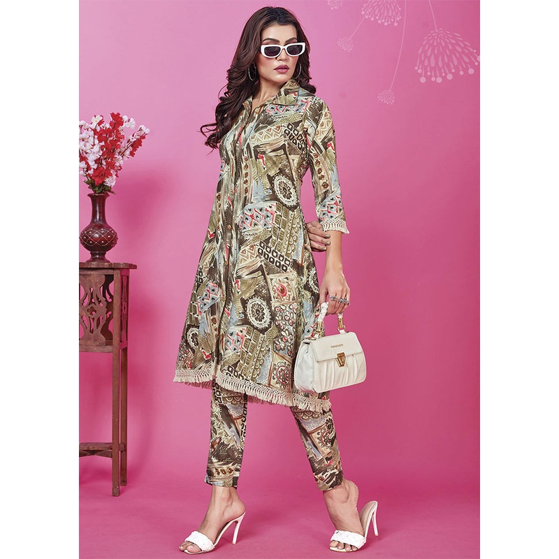2 Pc Brown Readymade Rayon Kurti Set - JD986588566