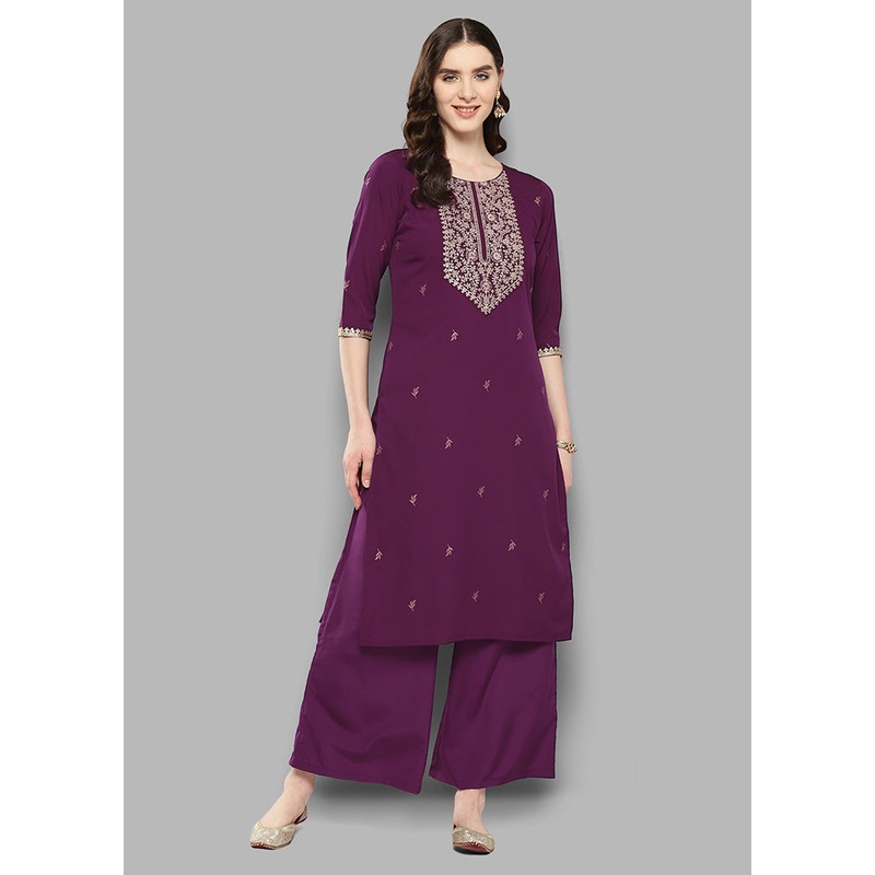 2 Pc Burgundy Silk Kurti Set - JD986588564