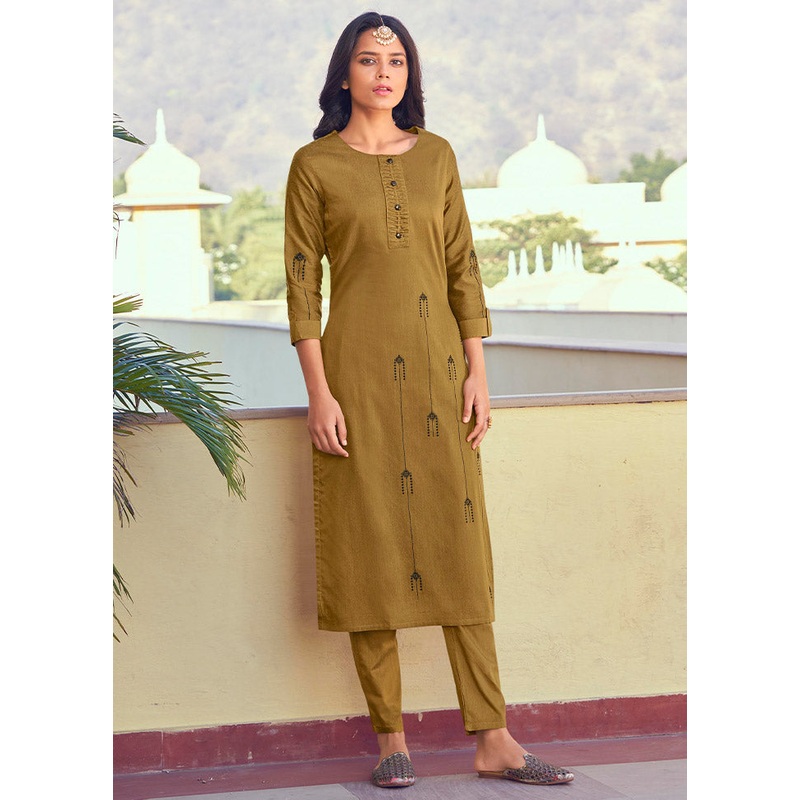 2 Pc Coffee Readymade Silk Kurti Set - JD986588563
