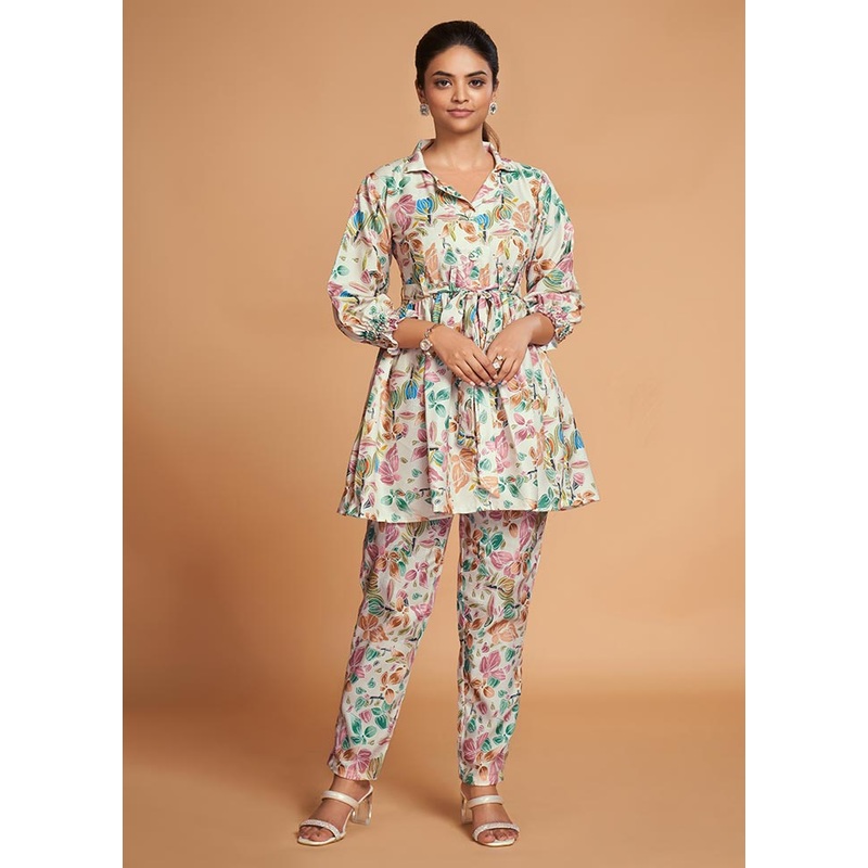 2 Pc Cream Readymade Rayon Kurti Set - JD986588561