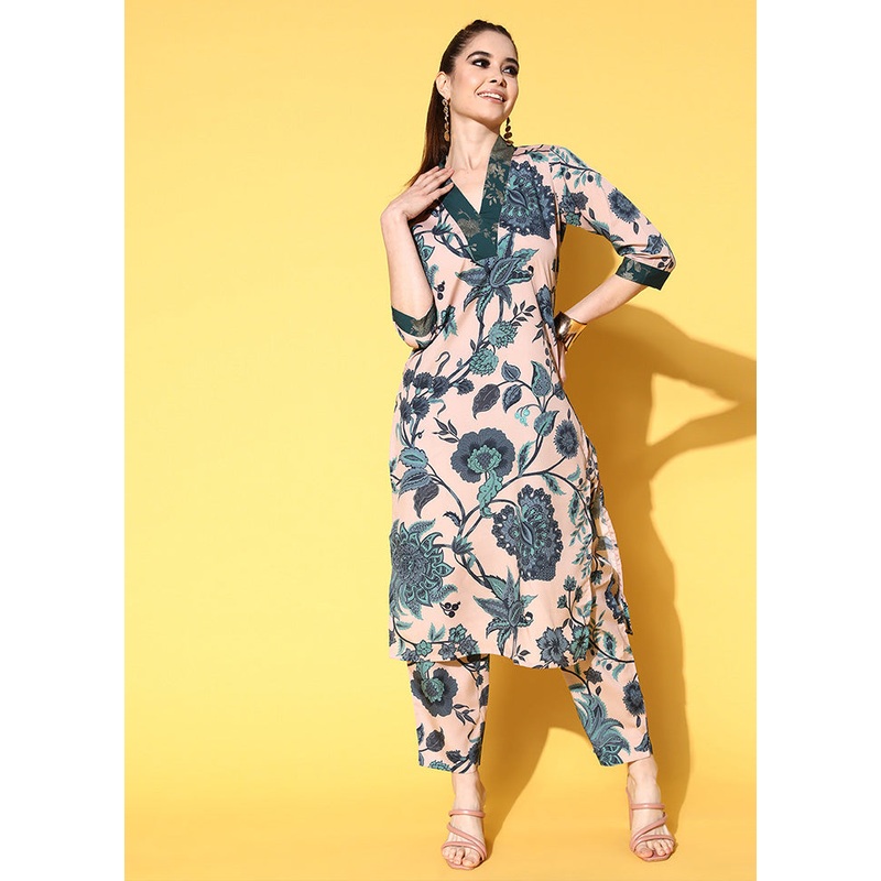 2 Pc Cream Readymade Silk Kurti Set - JD986588558