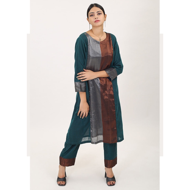 2 Pc Green Pure Readymade Cotton Kurti Set - JD986588552