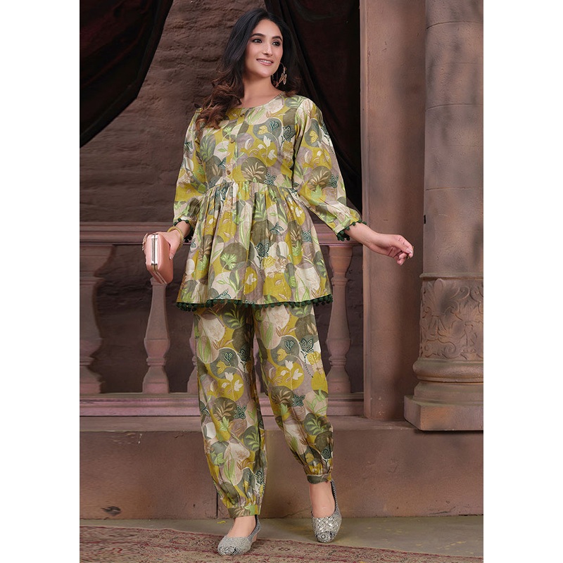 2 Pc Green Readymade Chanderi Coord Set - JD986588551