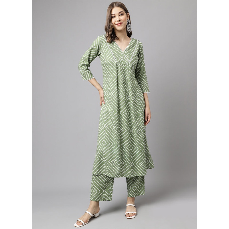 2 Pc Green Readymade Cotton Kurti Set - JD986588547