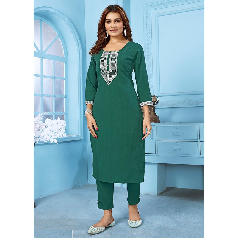 2 Pc Green Readymade Cotton Kurti Set - JD986588548