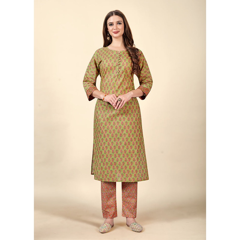 2 Pc Green Readymade Cotton Kurti Set - JD986588549