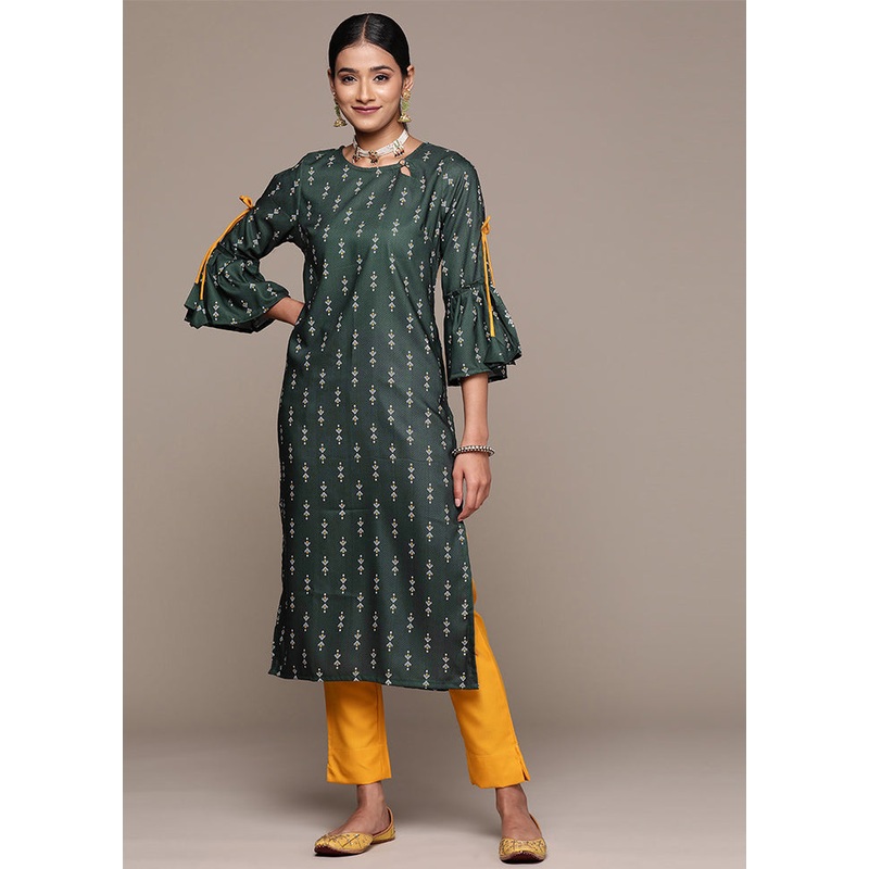 2 Pc Green Readymade Rayon Kurti Set - JD986588543