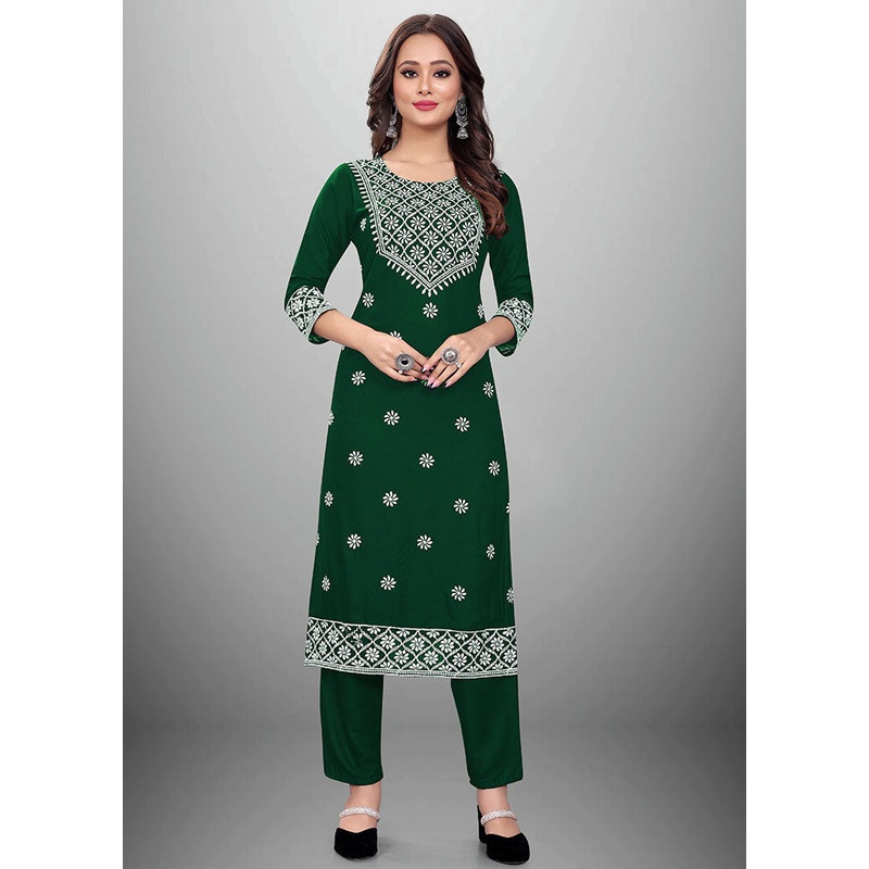 2 Pc Green Readymade Rayon Kurti Set - JD986588544