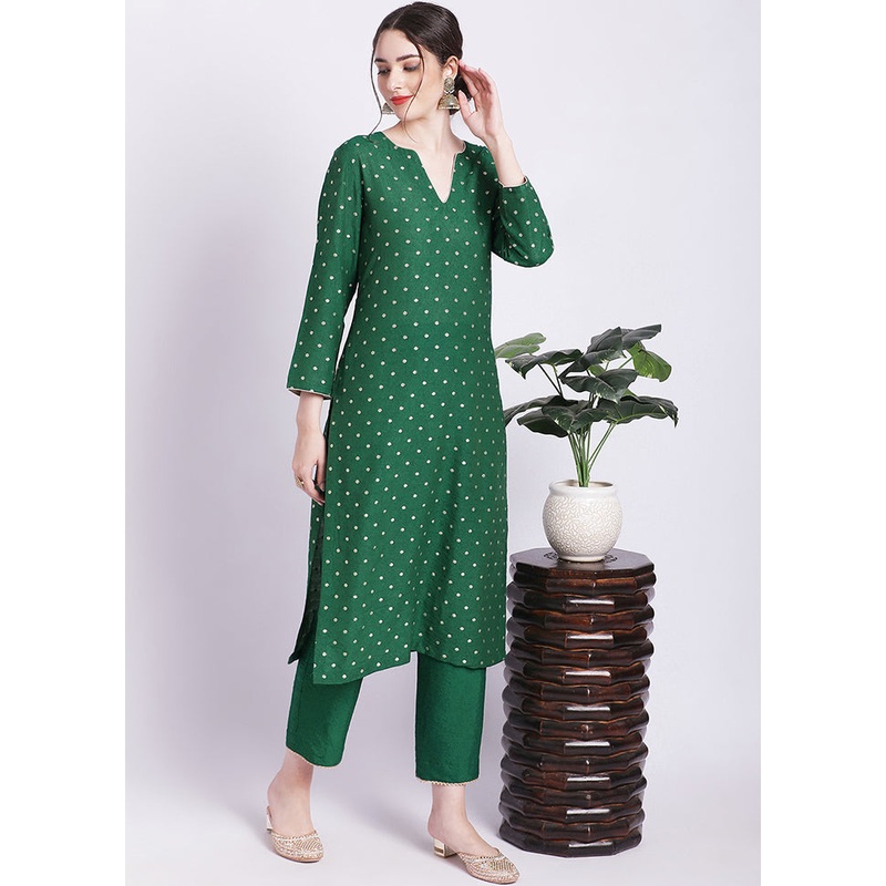 2 Pc Green Readymade Silk Kurti Set - JD986588537