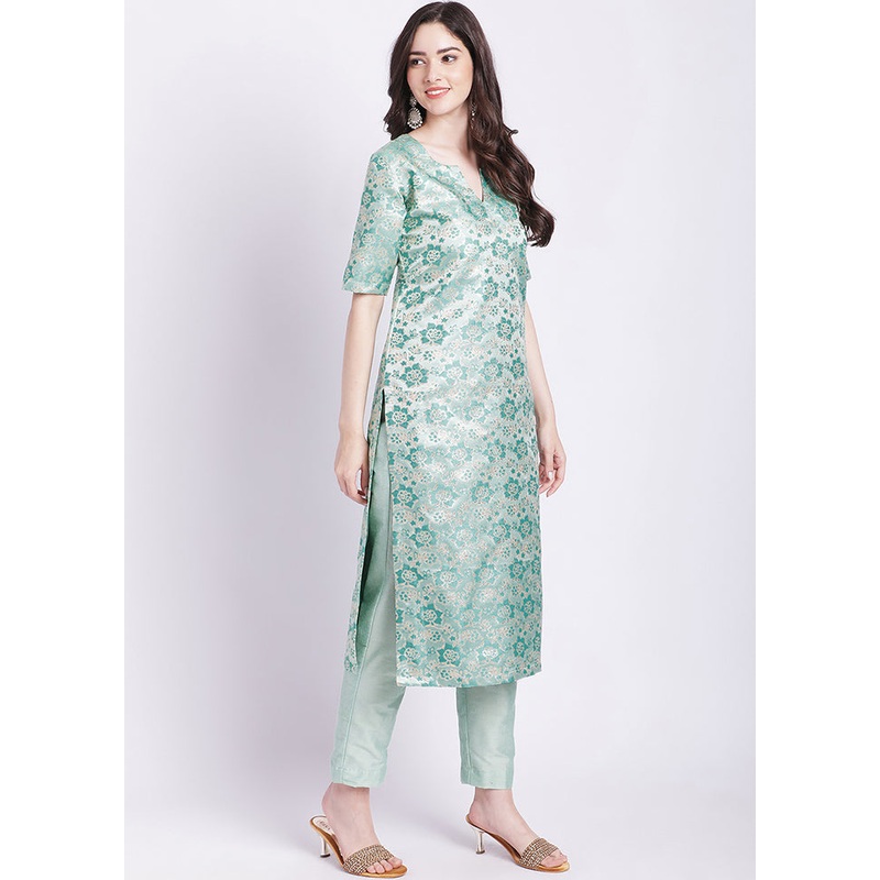 2 Pc Green Readymade Silk Kurti Set - JD986588538