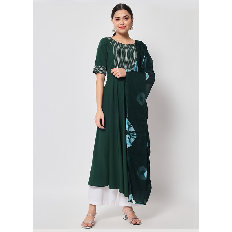 2 Pc Green Readymade Silk Kurti Set - JD986588539