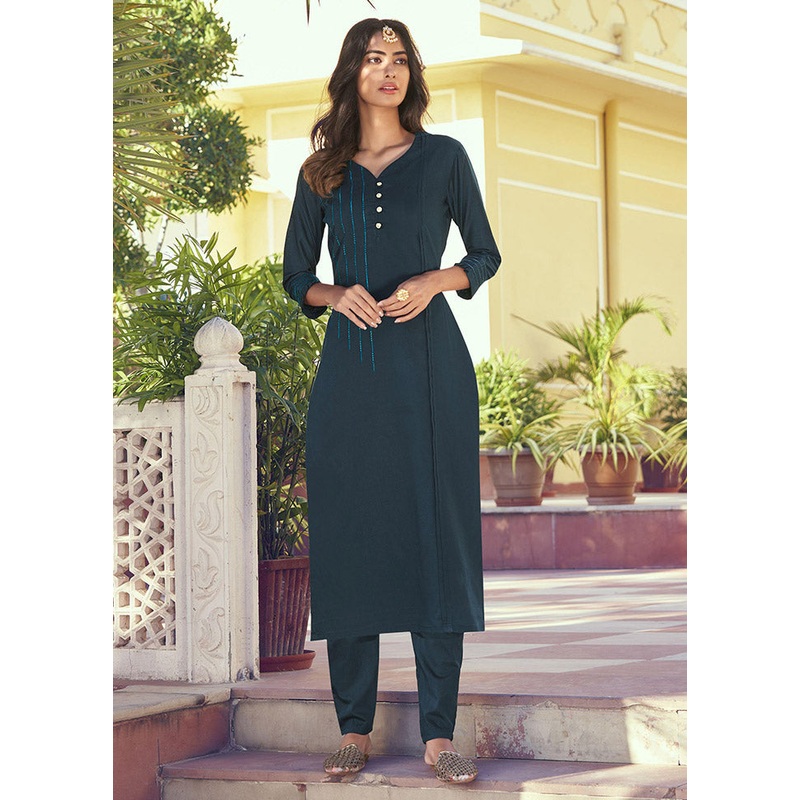 2 Pc Green Readymade Silk Kurti Set - JD986588542
