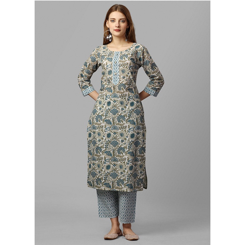 2 Pc Grey Readymade Cotton Kurti Set - JD986588534