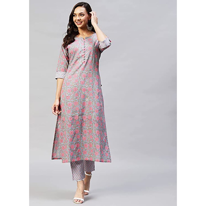 2 Pc Grey Readymade Cotton Kurti Set - JD986588535