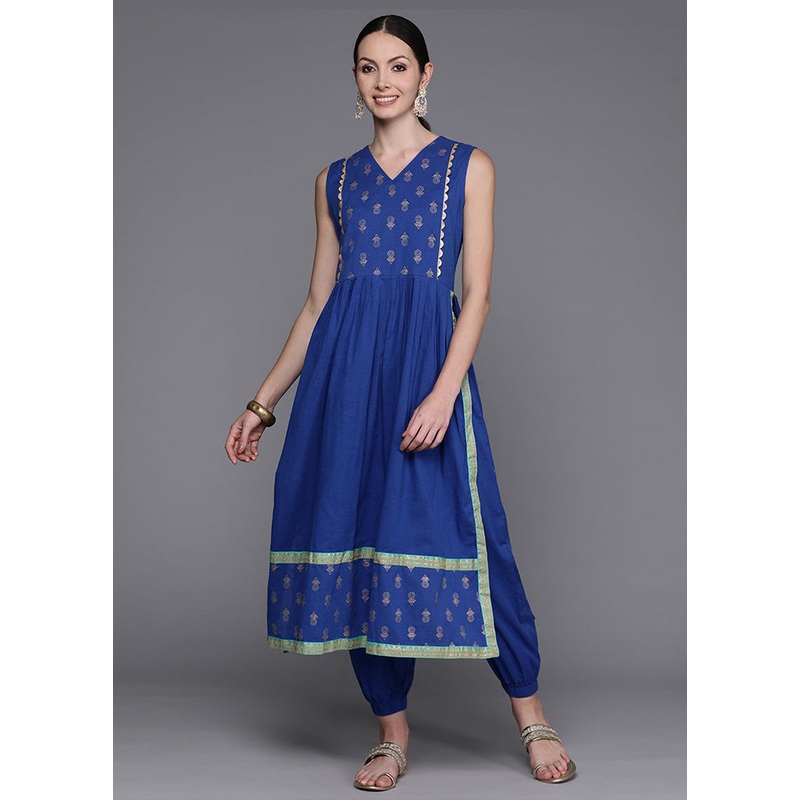 2 Pc Indigo Blue Pure Cotton Kurti Set - JD986588530