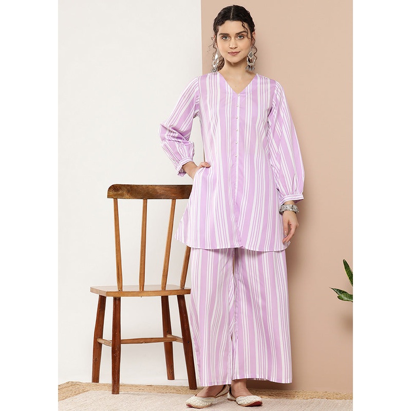 2 Pc Lavender Readymade Silk Kurti Set - JD986588528