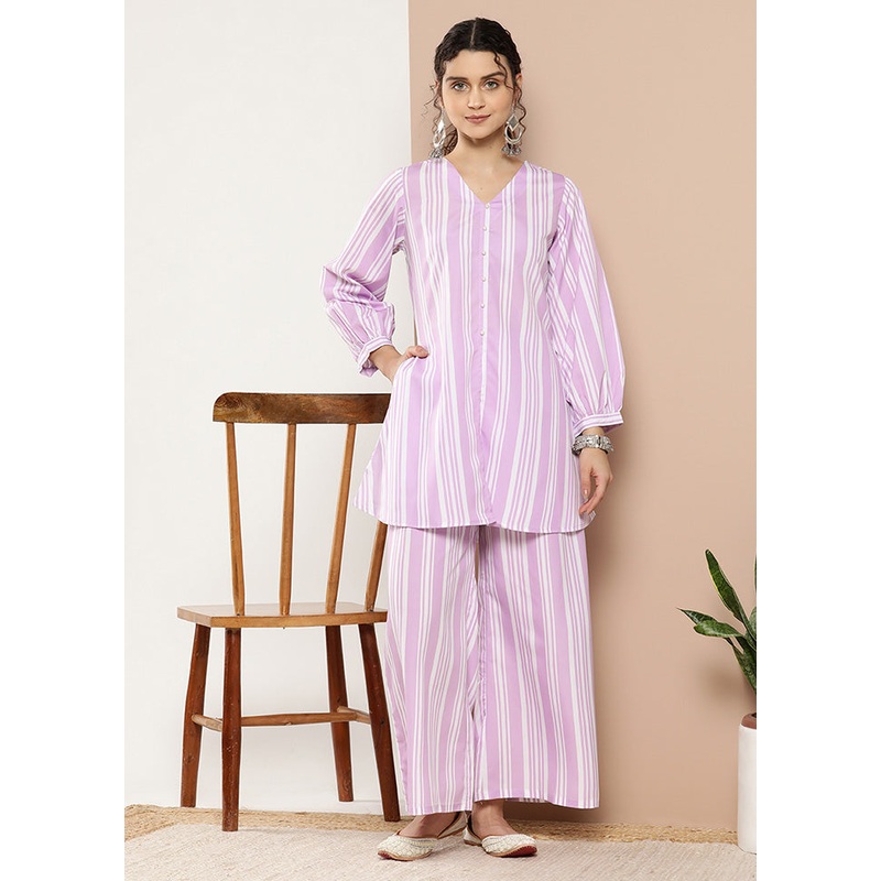 2 Pc Lavender Readymade Silk Kurti Set - JD986588529