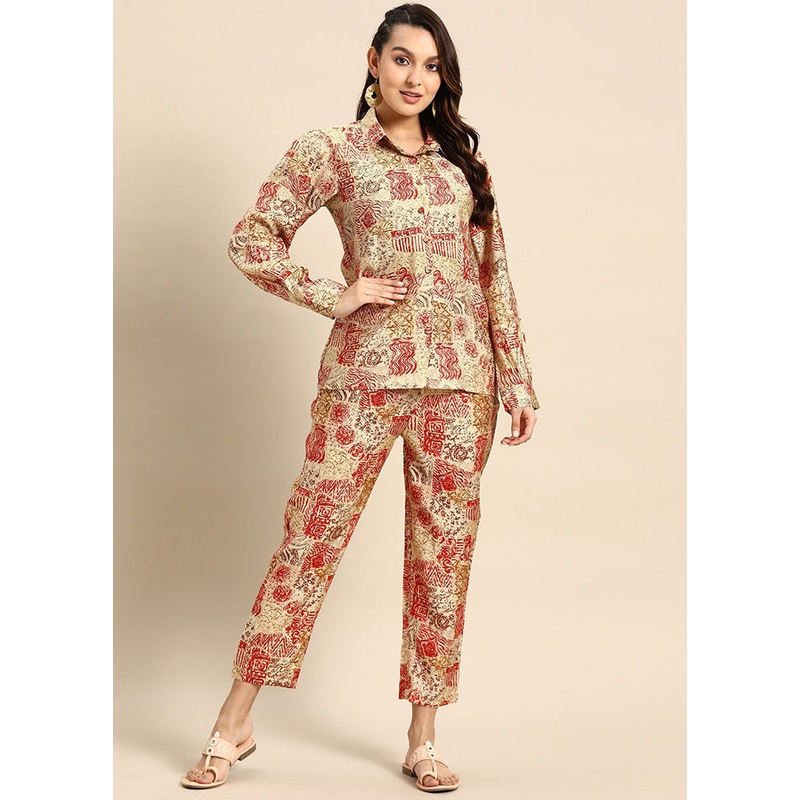 2 Pc Maroon Readymade Chanderi Kurti Set - JD986588525