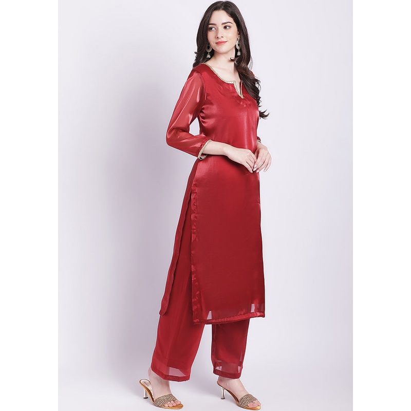 2 Pc Maroon Readymade Net Kurti Set - JD986588522