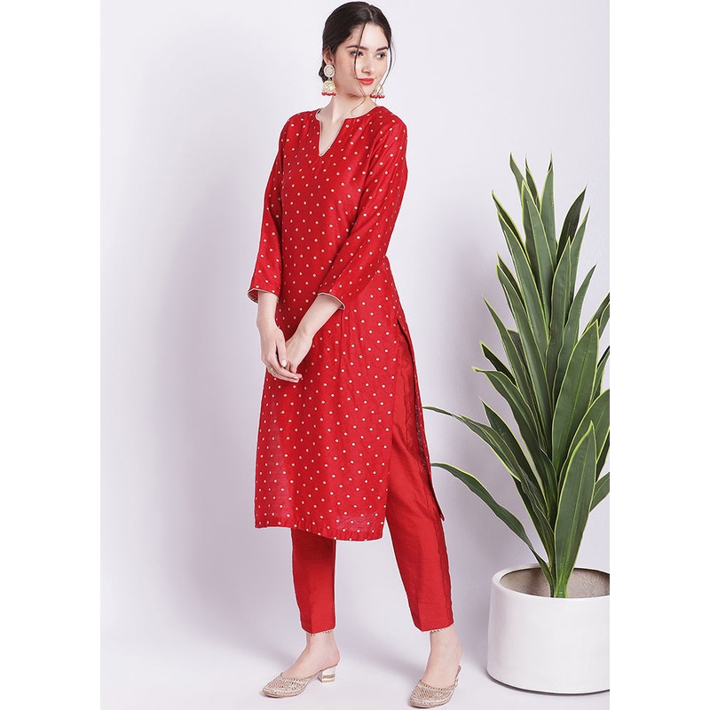 2 Pc Maroon Readymade Silk Kurti Set - JD986588520
