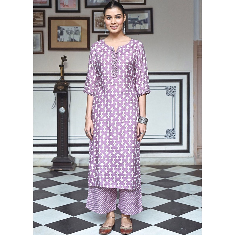 2 Pc Mauve Readymade Silk Kurti Set - JD986588517