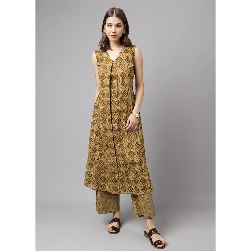 2 Pc Mehendi Readymade Cotton Kurti Set - JD986588515