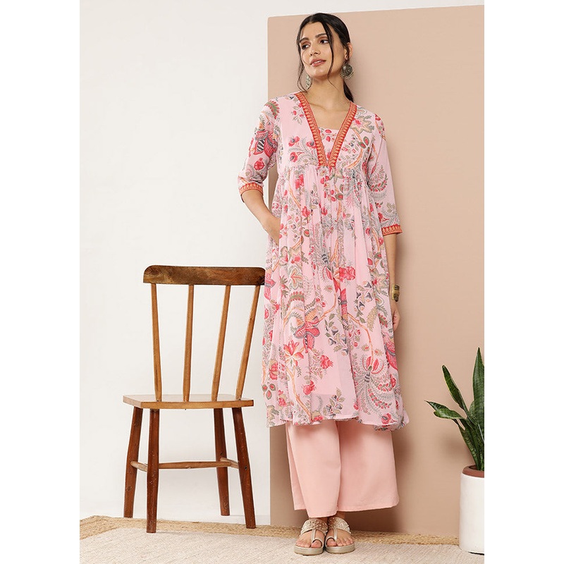 2 Pc Pink Readymade Georgette Kurti Set - JD986588463