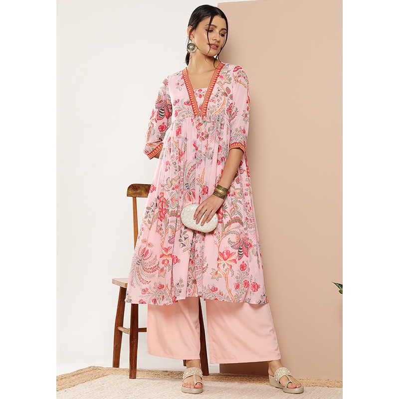 2 Pc Pink Readymade Georgette Kurti Set - JD986588465