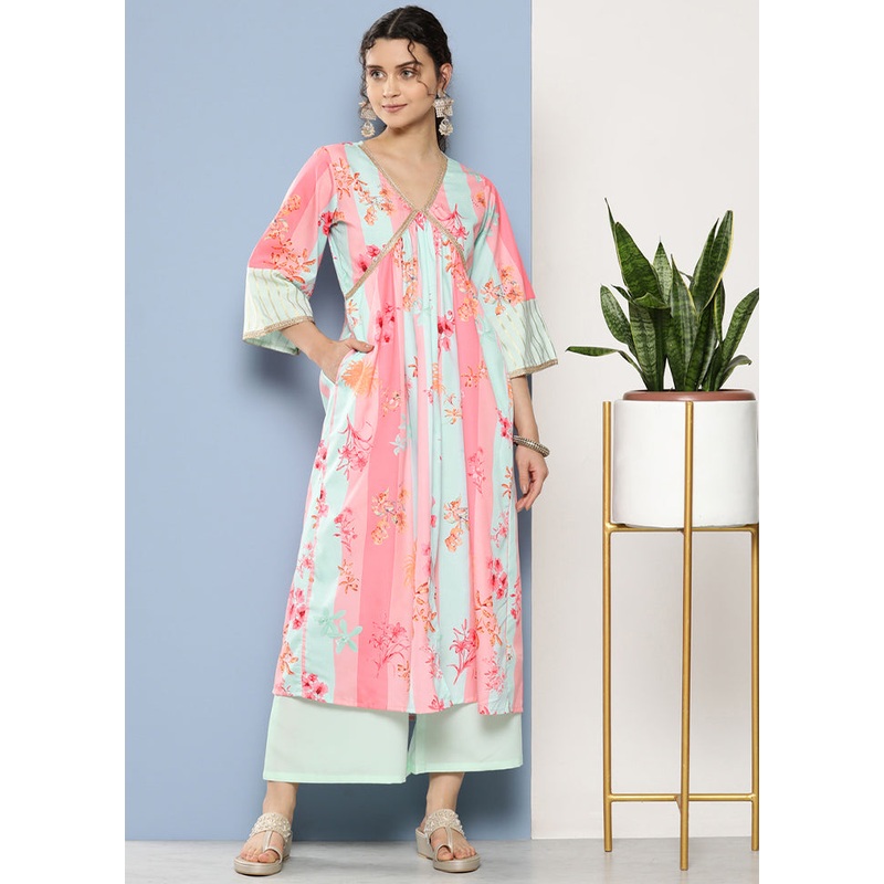 2 Pc Pink Readymade Silk Kurti Set - JD986588470