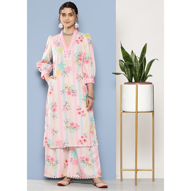 2 Pc Pink Readymade Silk Kurti Set - JD986588471