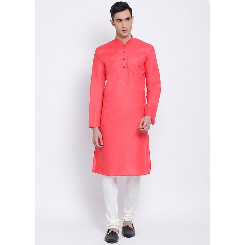 2 Pc Pink Solid Cotton Kurta Pajama Set - JD986588506