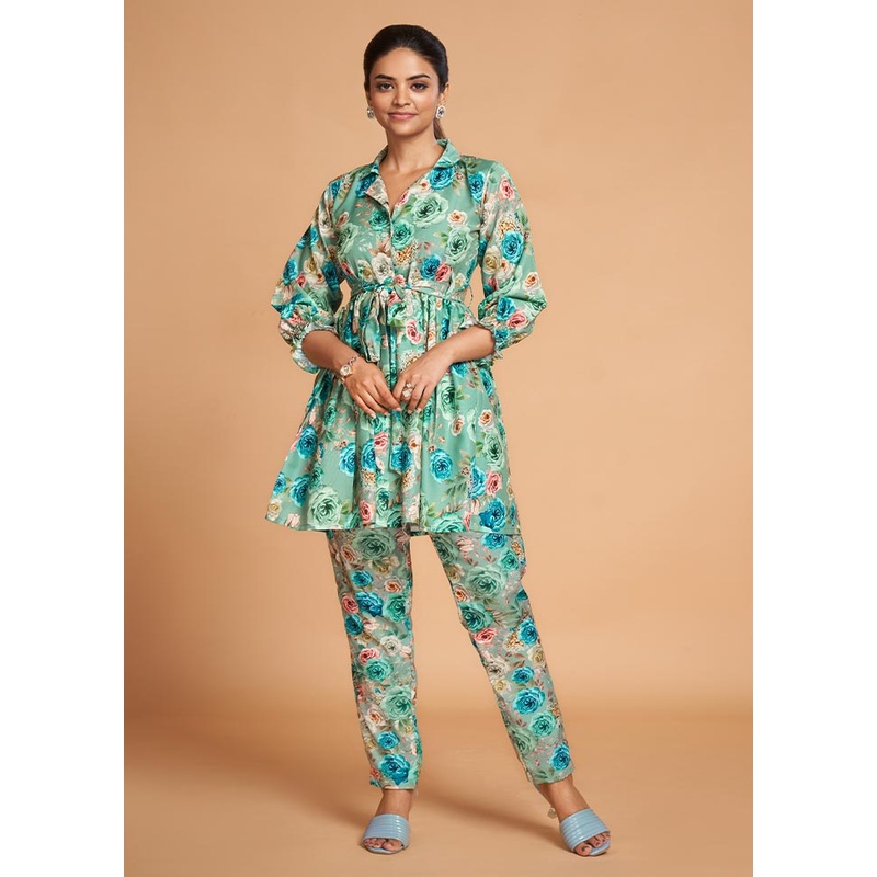 2 Pc Sea Green Readymade Rayon Kurti Set - JD986588474