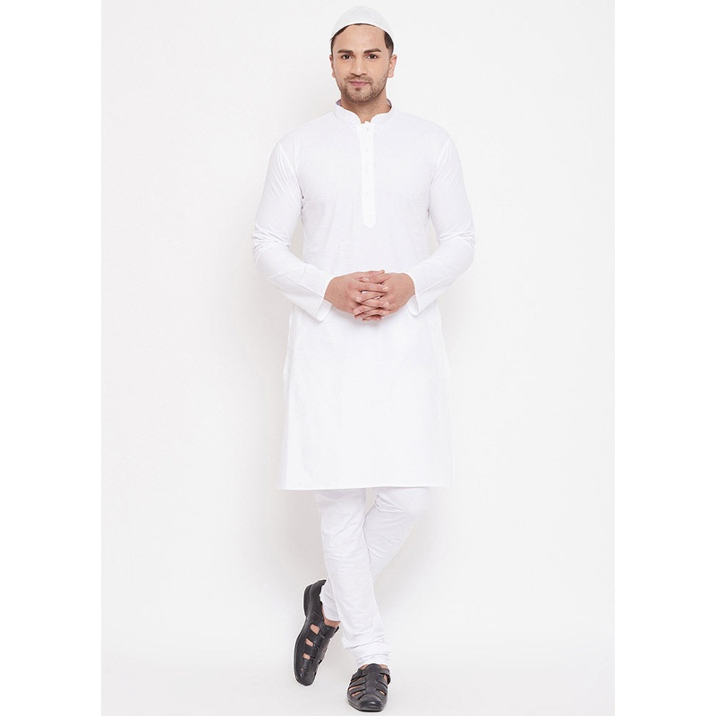 2 Pc White Cotton Kurta Pajama Set - JD986588503