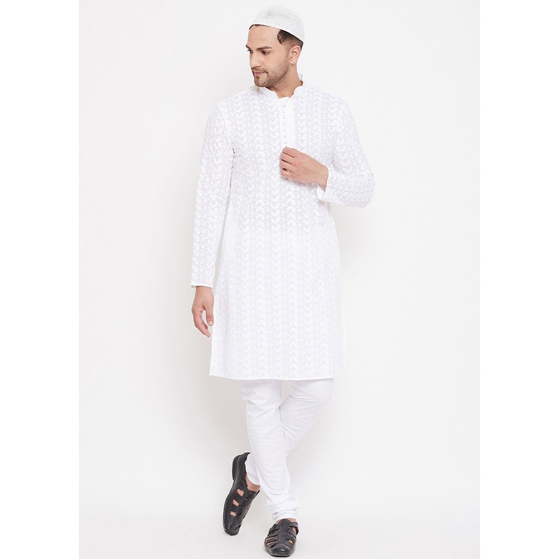 2 Pc White Cotton Kurta Pajama Set - JD986588504
