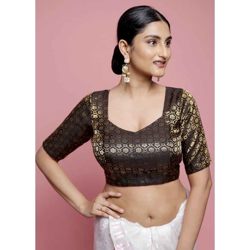 Black Brocade Designer Blouse - JD986588653