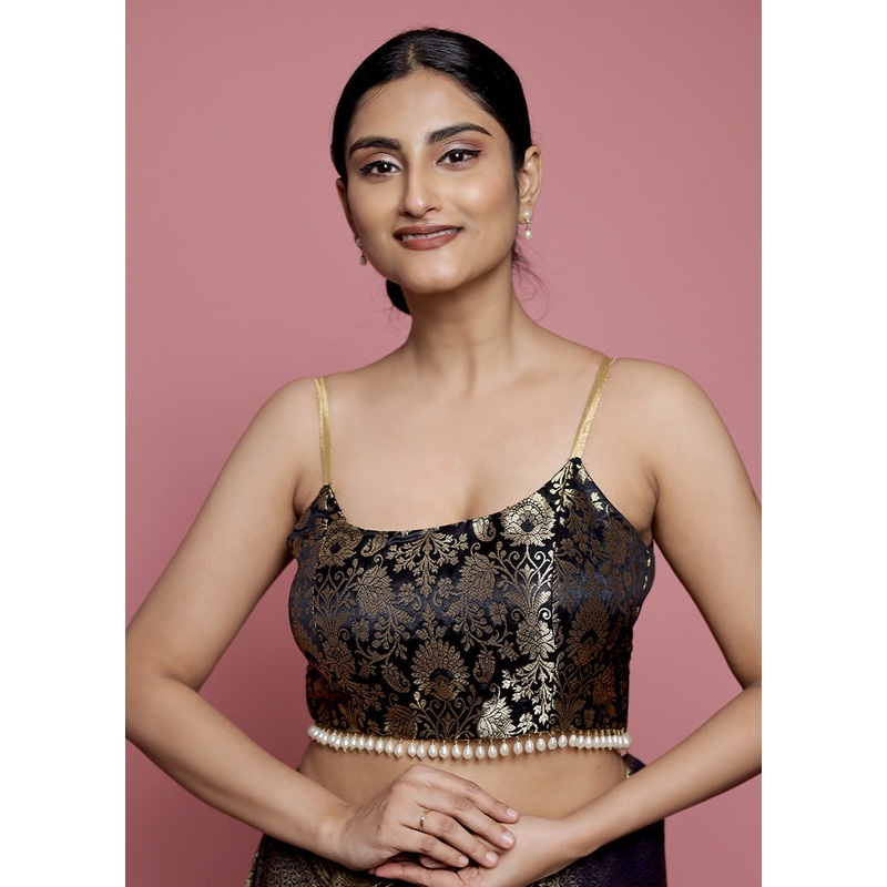 Black Brocade Designer Blouse - JD986588654