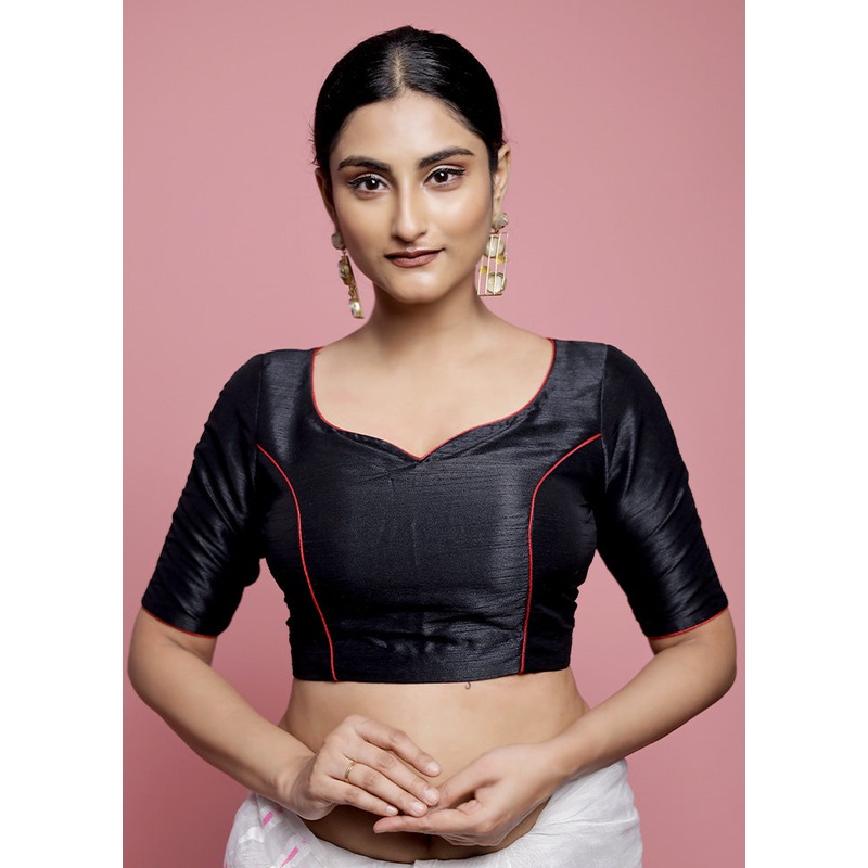Black Dupion Silk Designer Blouse - JD986588651