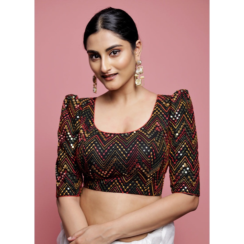 Black Sequin Designer Blouse - JD986588648